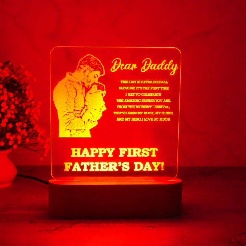 Happy Fathers Day Acrylic Lamp Customized Photo Frame | Gift For Dad